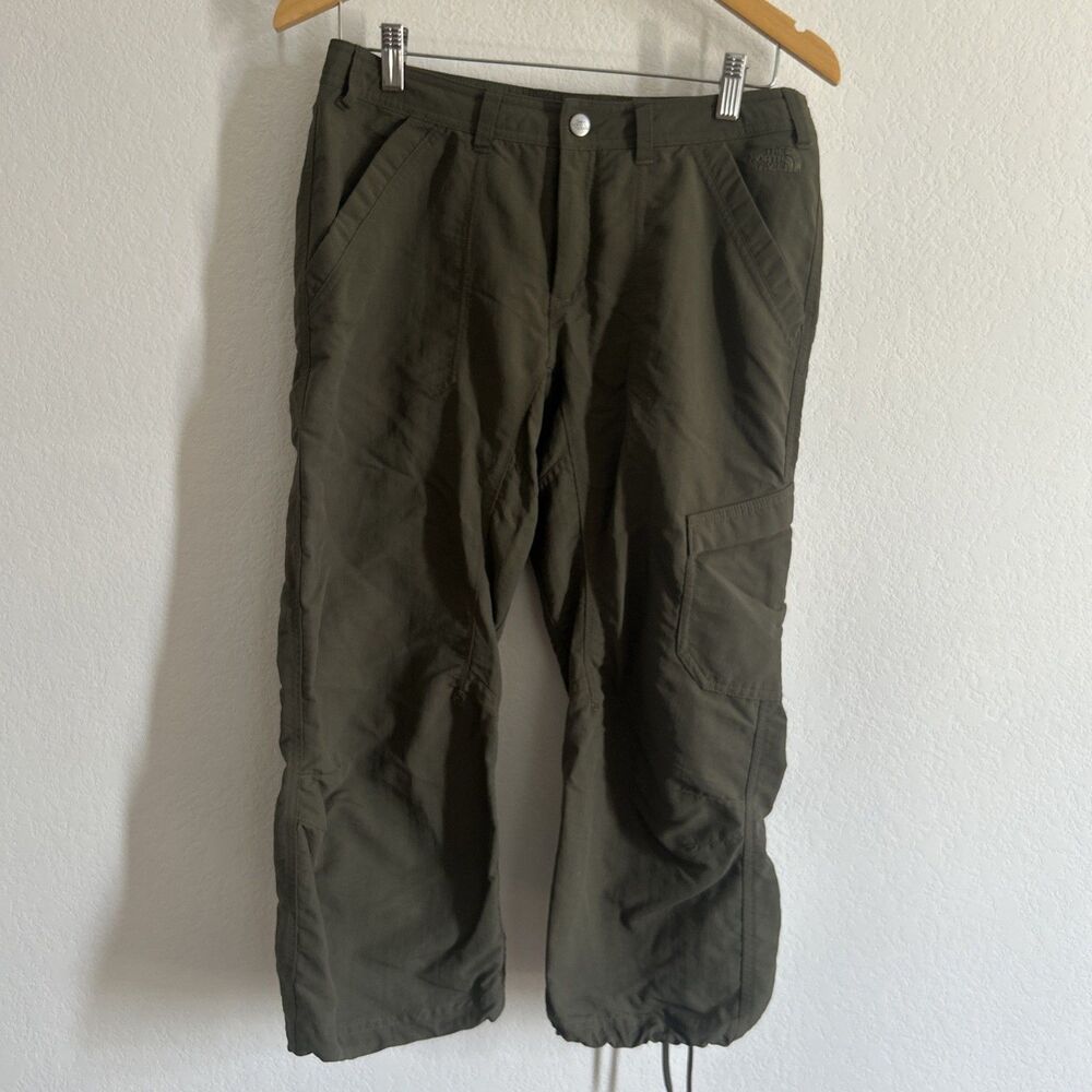 THE NORTH FACE Hiking Pants Green Nylon Outdoor Capris Cinching Legs Sz 8